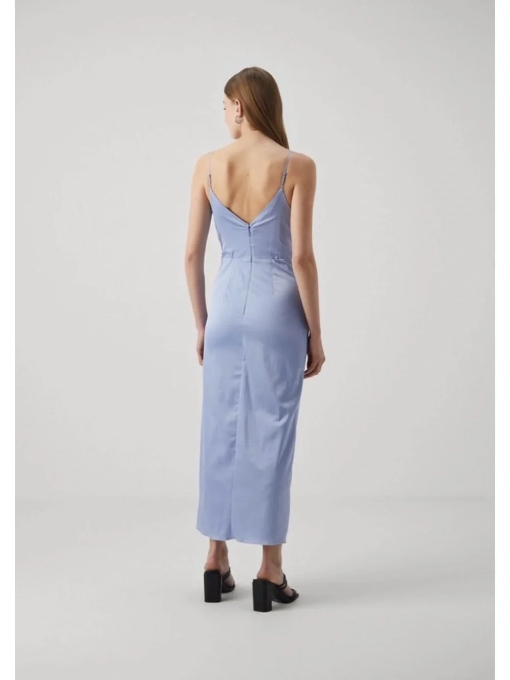 Abercrombie & Fitch Draped Twist-front Satin Maxi Dress in Blue Size XS